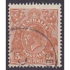 Australian  King George V  5d Brown   Wmk  C of A  Plate Variety 3R4..